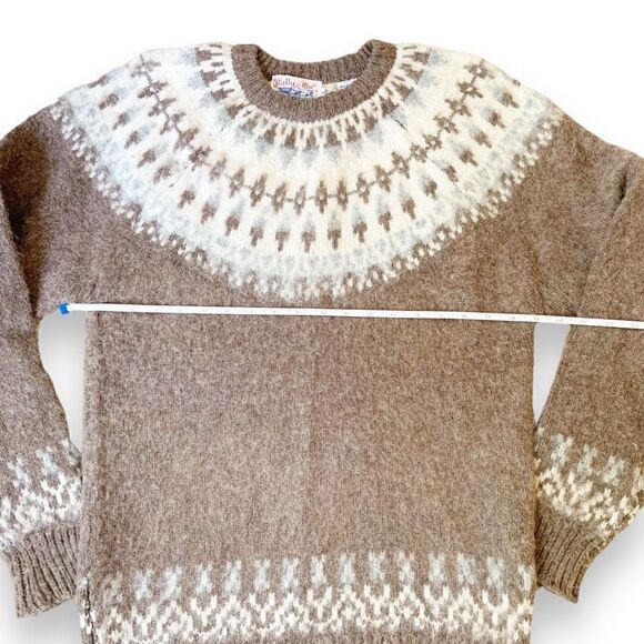 Vintage 80s Tally Ho Tan Cream Classic Fair Isle Shetland 100% Pure Wool Sweater - Picture 6 of 13